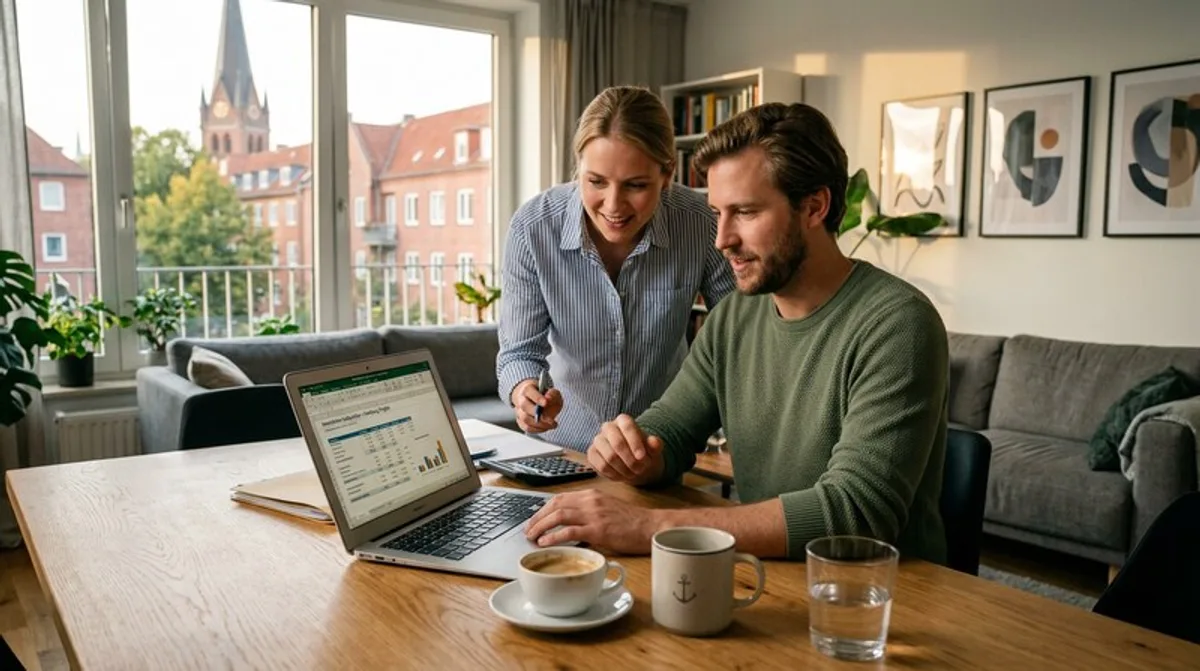 bank frau laptop berater immobilienfinanzierung erklaert tisch