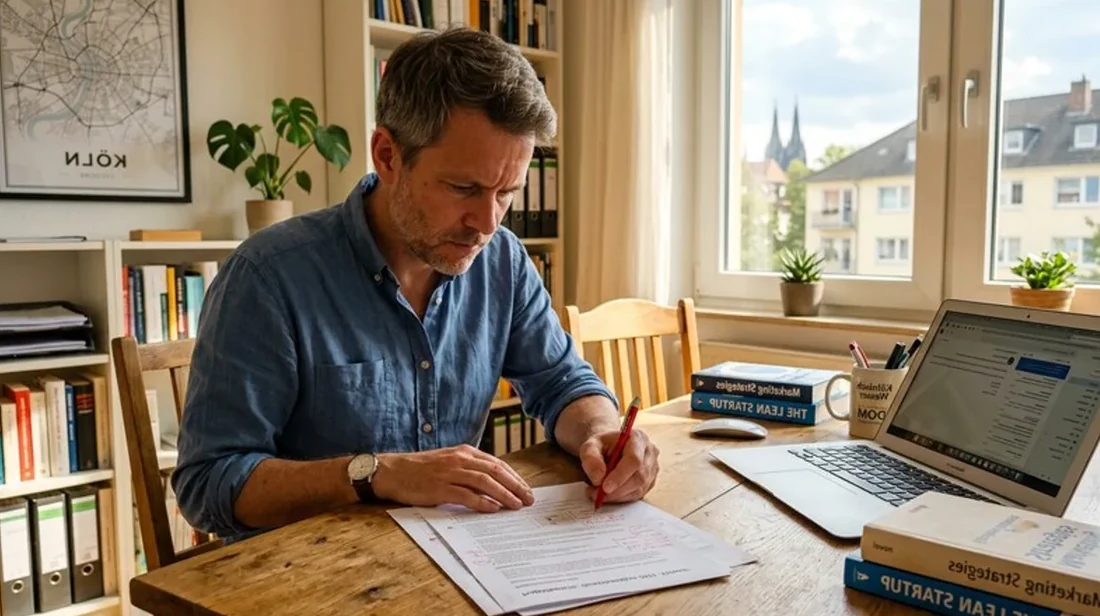 bewertung markiert mann dokument stift tisch konzentriert