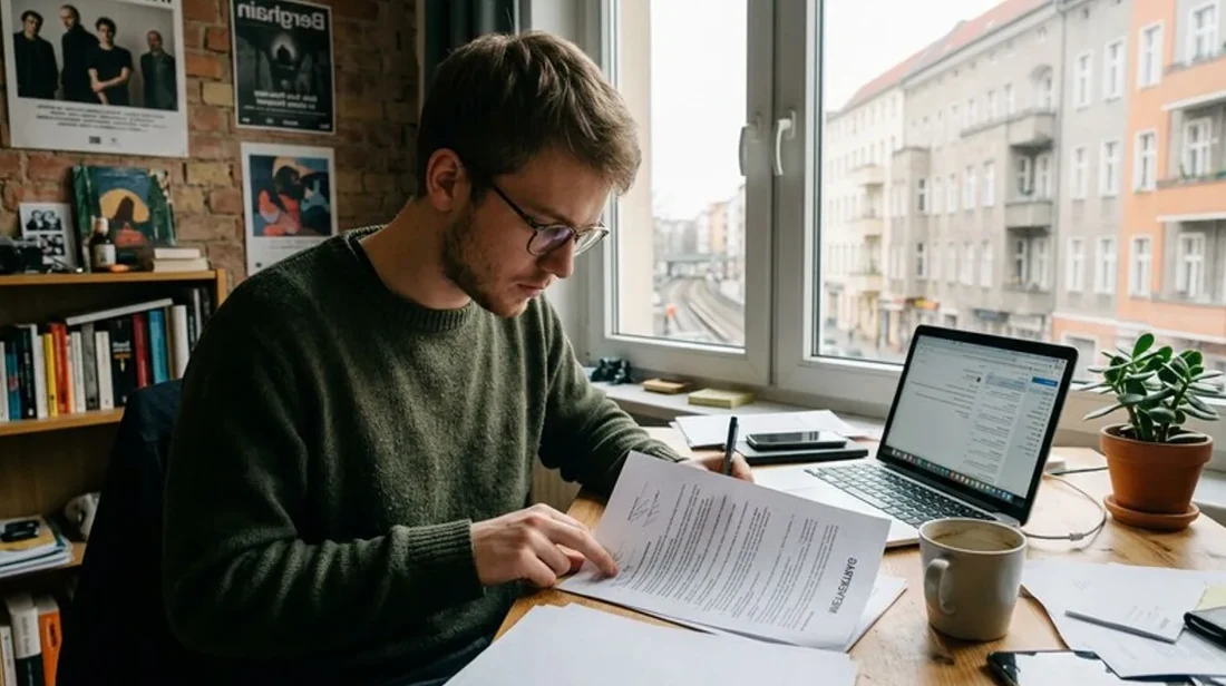 bewertung vertrag mann liest schreibtisch konzentriert