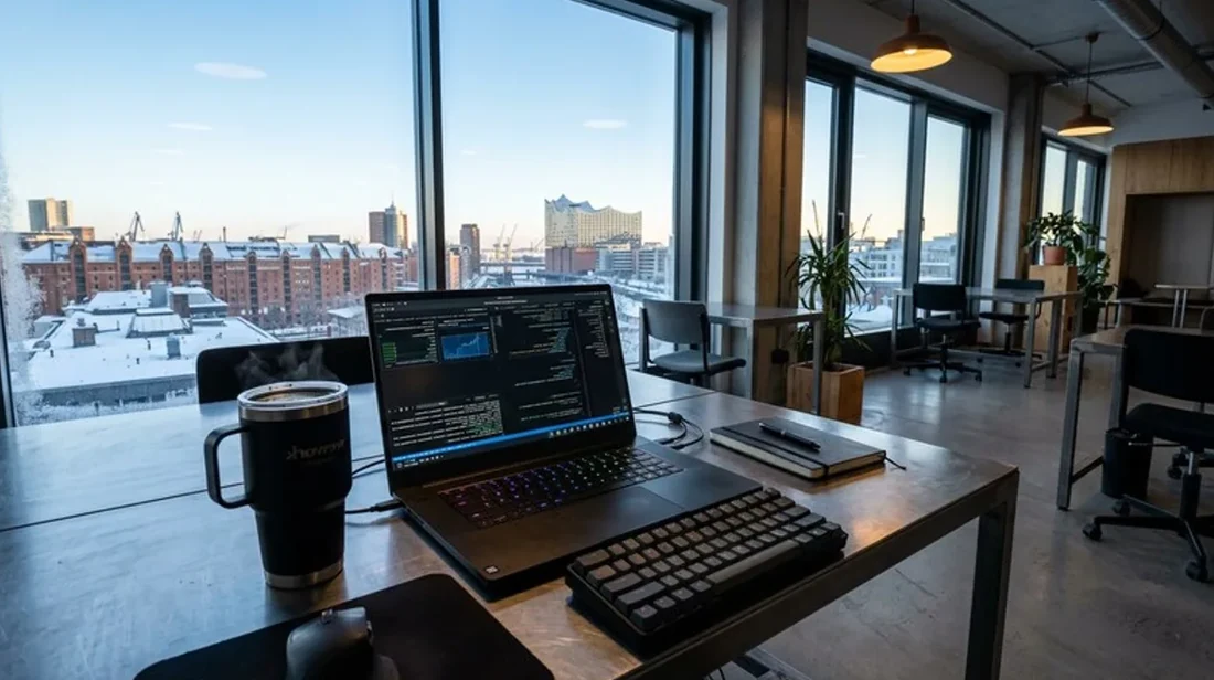 immobilien haende tippen laptop tisch hell sonnenlicht