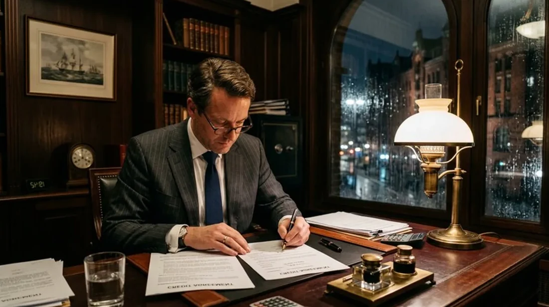 immobilienrechner bank mann beratung kreditvertrag schreibtisch