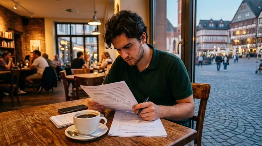 immobilienrechner haende laptop kaffeetasse tisch morgens