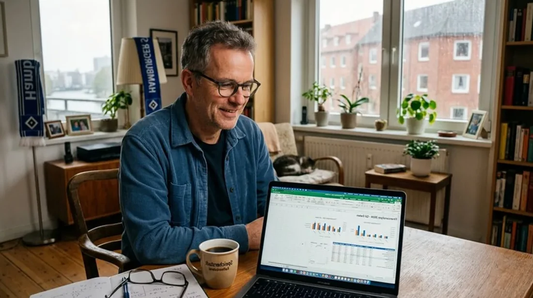 kaufpreis kaffee mann laptop zahlen analyse wohnzimmer