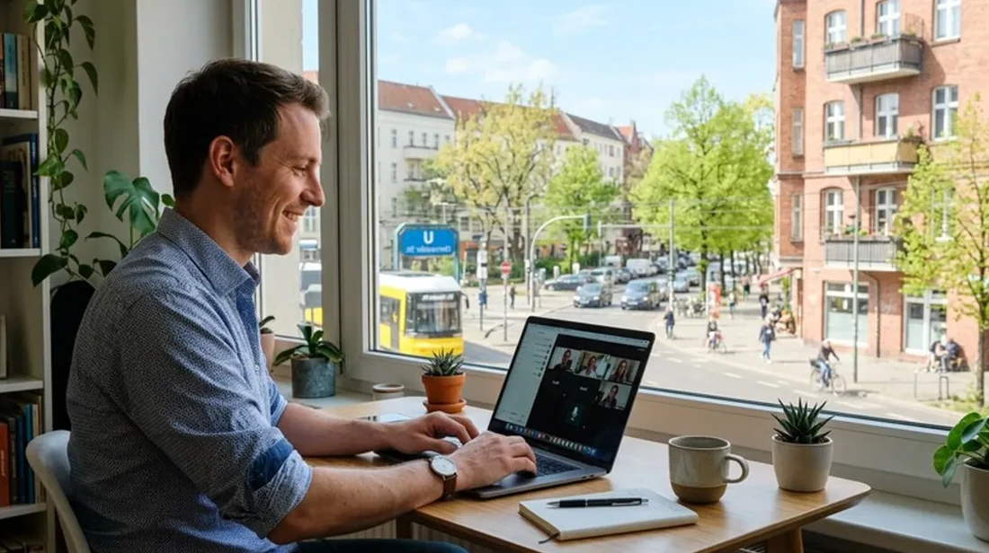 kaufpreis meeting mann online laptop notiert schreibtisch