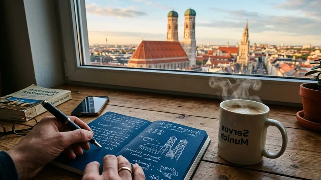 kaufpreis tasse dampfend notizbuch stift schreibtisch morgens