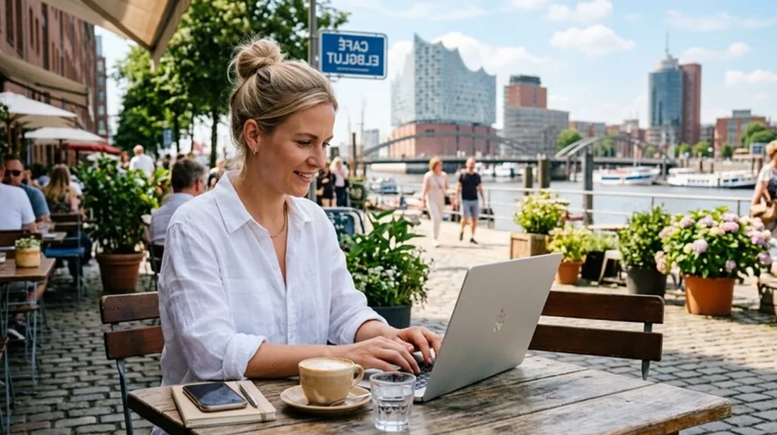 kaufpreis terrasse frau laptop sonne arbeitet