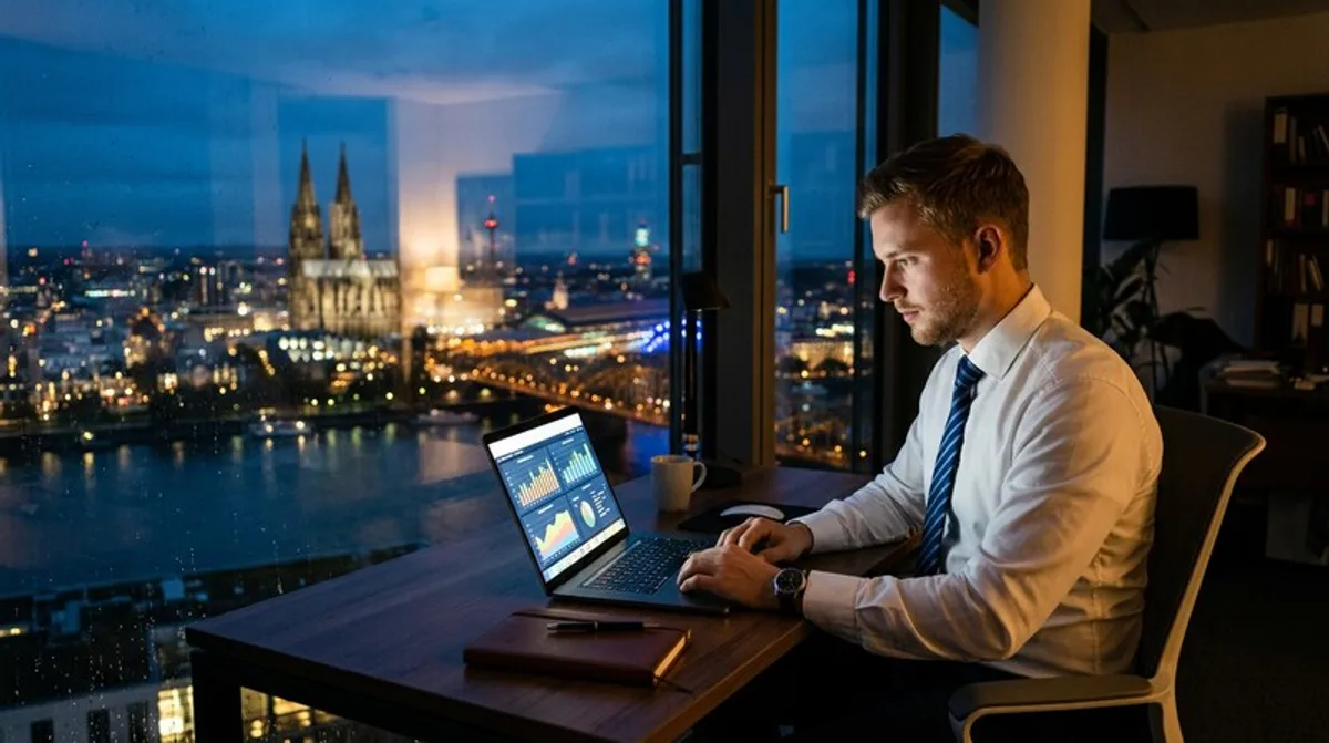 laptop frau finanzplanung immobilien investition erstellt morgens