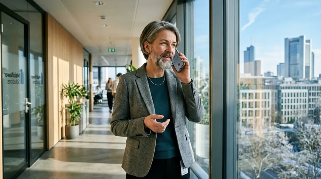 quadratmeter buero frau handy anruf kurz flur